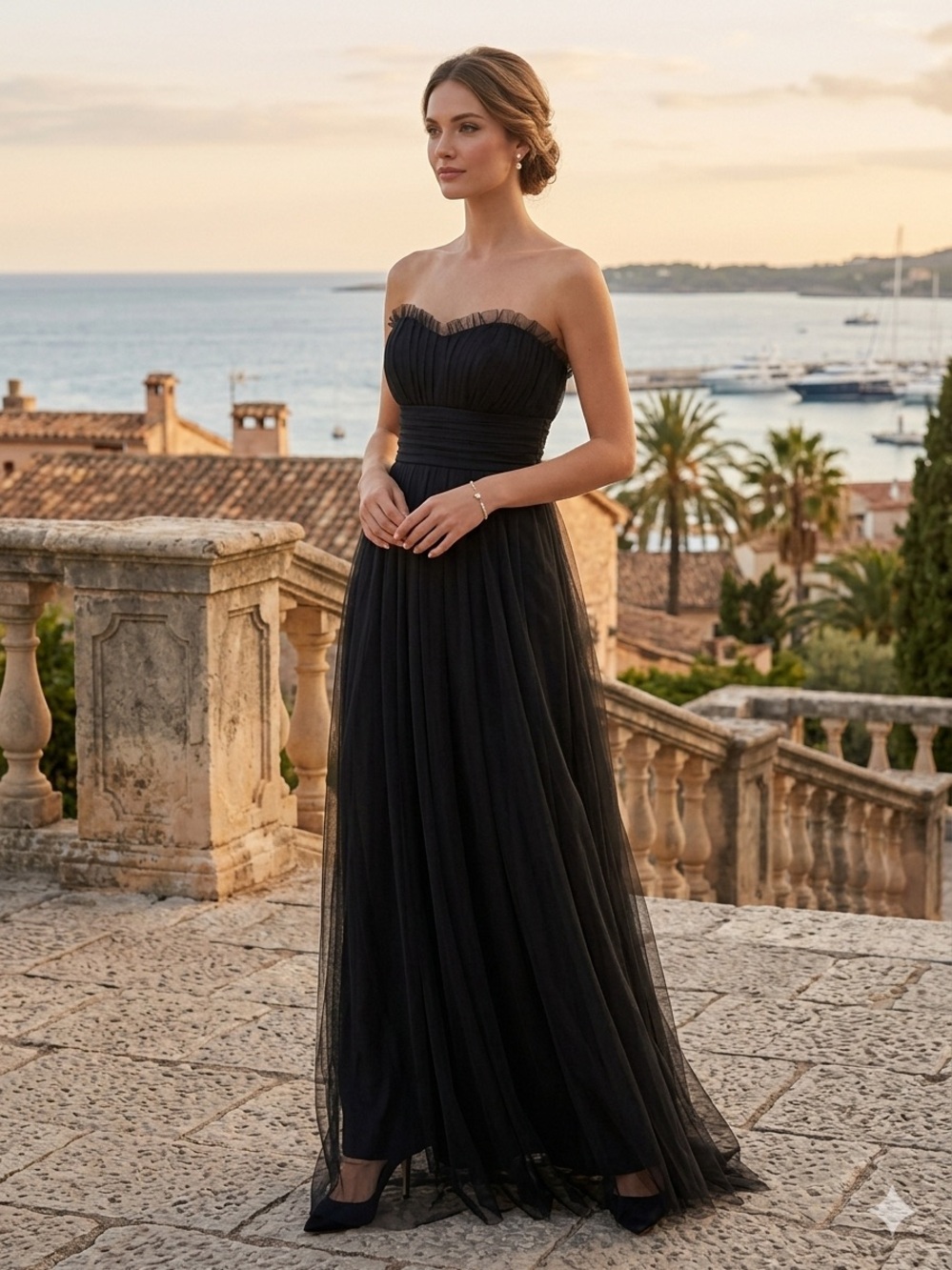 Vera Wang Strapless Black Tulle Gown